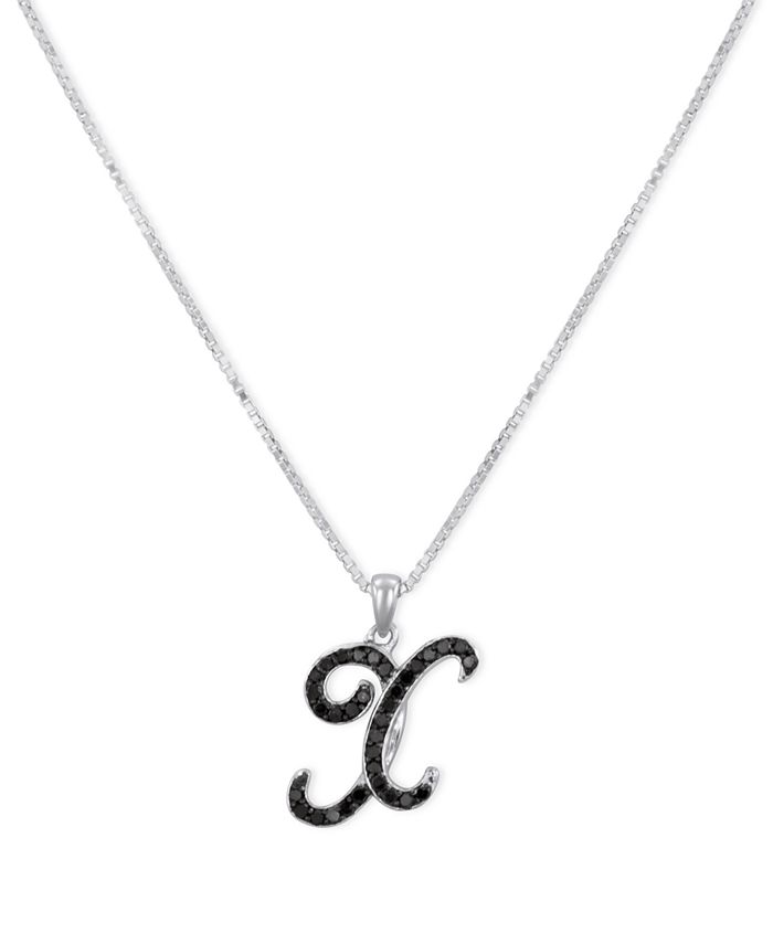 Macy's - Sterling Silver Necklace, Black Diamond "X" Initial Pendant (1/4 ct. t.w.)