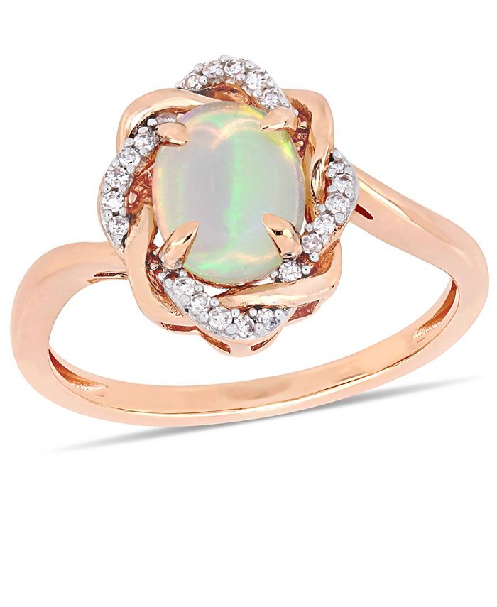 Macy's - Blue Opal (3/4 ct.t.w.) and Diamond (1/10 ct.t.w.) Interlaced Halo Ring 10k Rose Gold