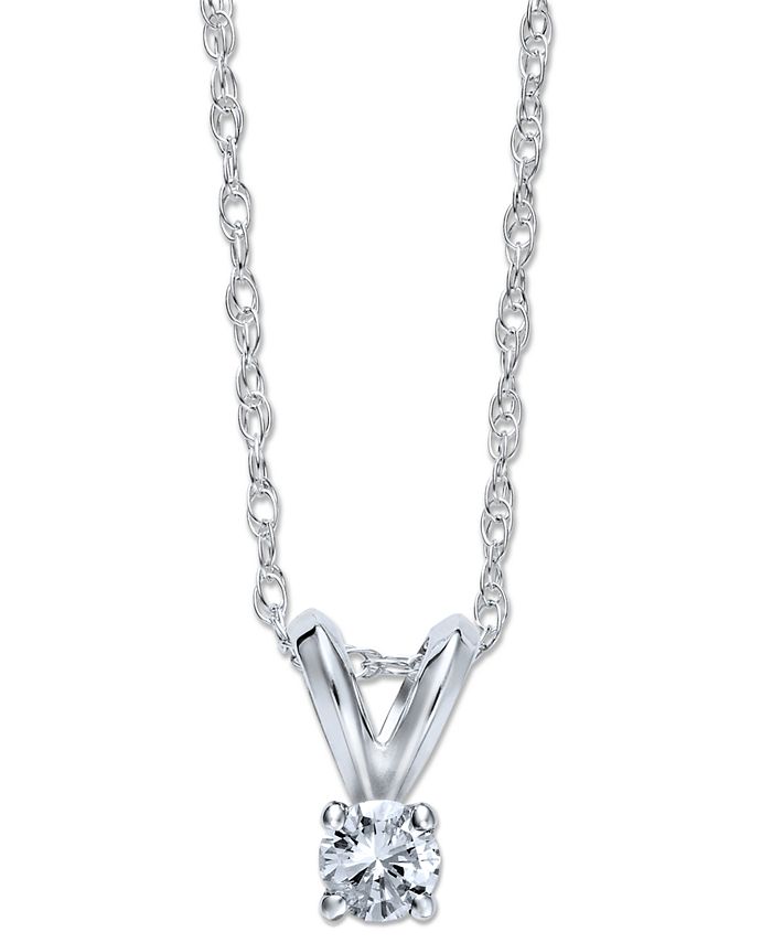 Macy's - 10k White Gold Necklace, Round-Cut Diamond Accent Pendant
