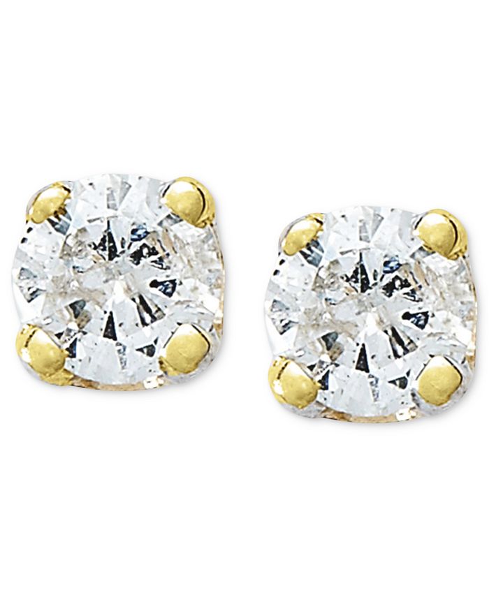 Macy's - 10k Gold Earrings, Round-Cut Diamond Accent Stud Earrings