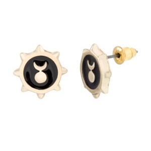 image of Steve Madden Women-s Black Enamel Crescent Moon Sun Gold-Tone Stud Earrings