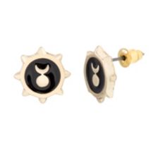 Women's Black Enamel Crescent Moon Sun Gold-Tone Stud Earrings