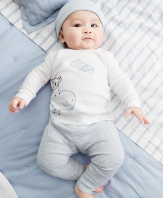 Carter's - Baby Boys 4-Pc. Hippo Graphic Cotton Top, Pants, Hat & Socks Set