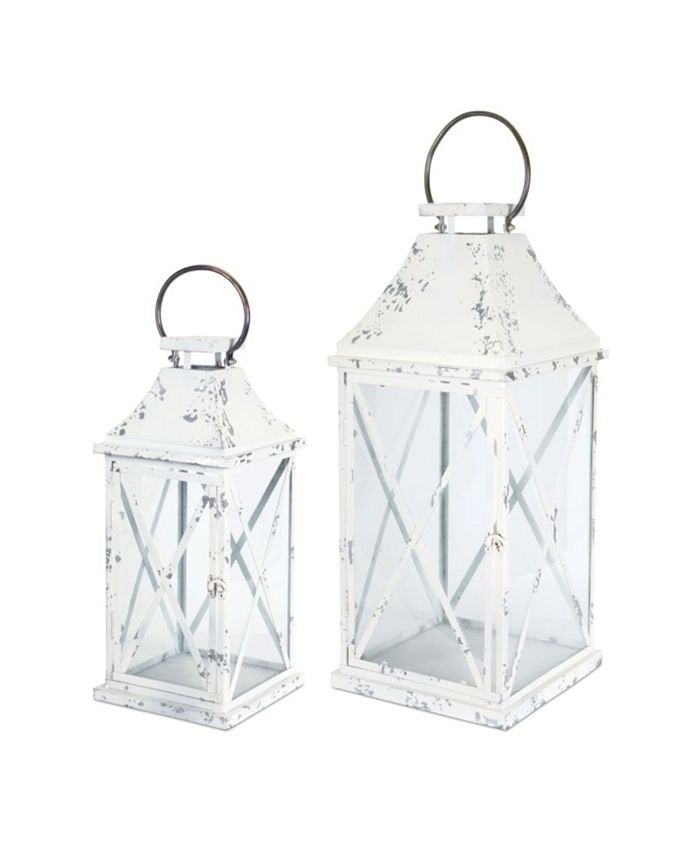 Melrose International Traditional Farmhouse Lantern with Metal Lid (Set of 2) main image 0