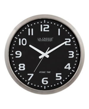 La Crosse Technology 16" Stainless Steel Atomic Clock With Black Dial In Silver