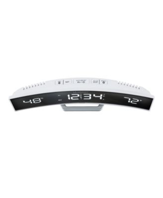 White Curved Alarm Clock with Mirrored LED Lens Display