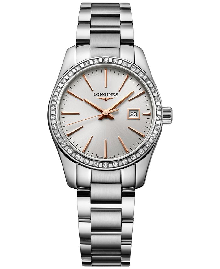 Longines - Women's Swiss Conquest Classic Diamond (5/8 ct. t.w.) Stainless Steel Bracelet Watch 29mm