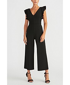 Ruffled-Sleeve Cropped Jumpsuit