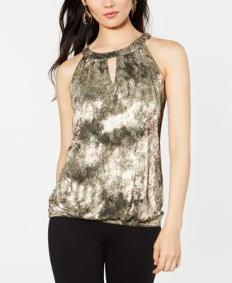 INC International Concepts - Petite Metallic Keyhole Halter Top