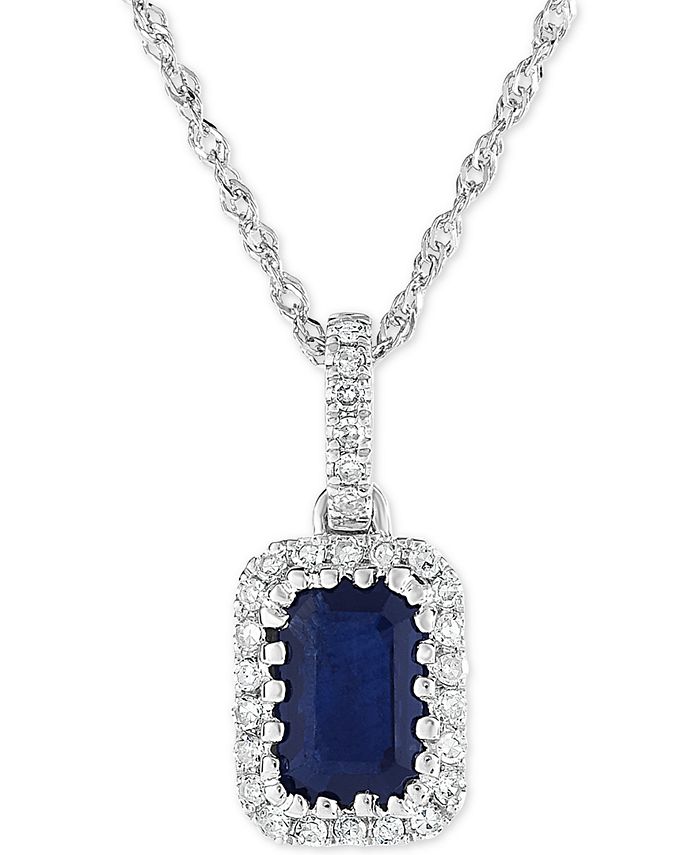 Macy's Sapphire (9/10 ct. t.w.) & Diamond (1/10 ct. t.w.) 18" Pendant Necklace in 14k White Gold