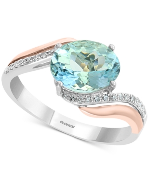 image of Effy Aquamarine (1-3/4 ct. t.w.) & Diamond (1/10 ct. t.w.) Ring in 14k White Gold & Rose Gold