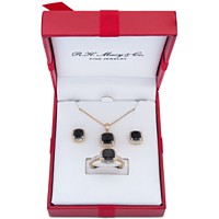 Macy's 3-Pc. Set Onyx & Diamond Necklace, Ring & Stud Earrings