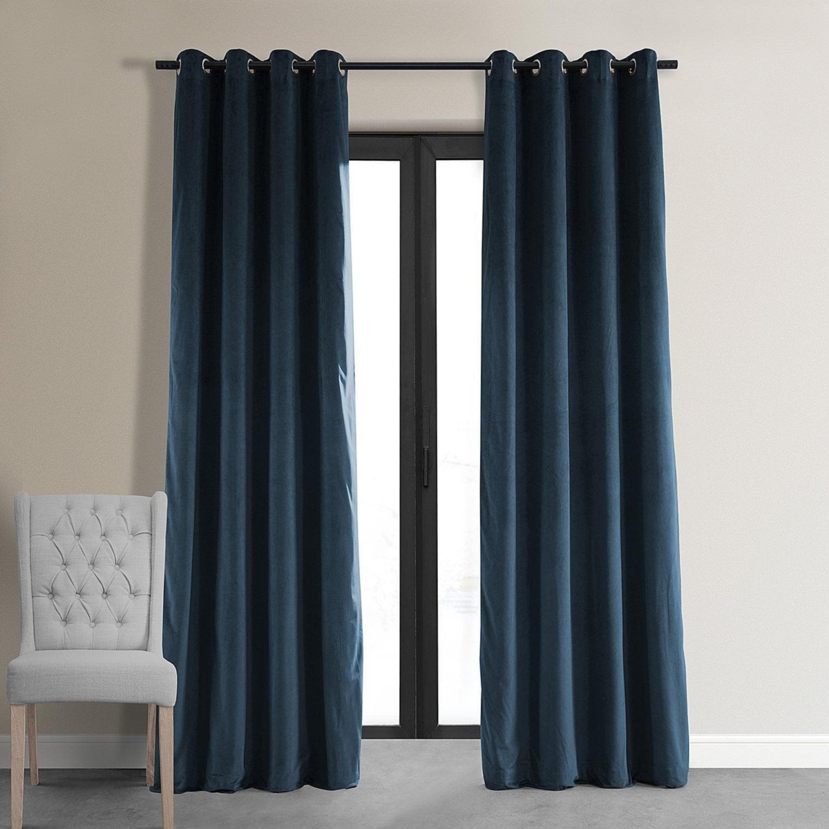 Half Price Drapes Midnight Blue Grommet Signature Velvet Blackout Curtain In Blue