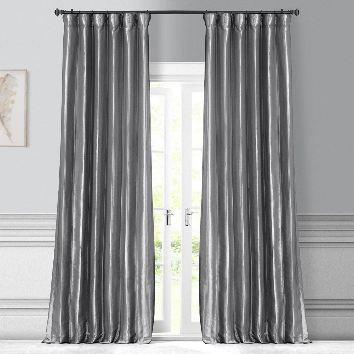 Half Price Drapes Platinum Solid Faux Silk Taffeta Room Darkening Curtain