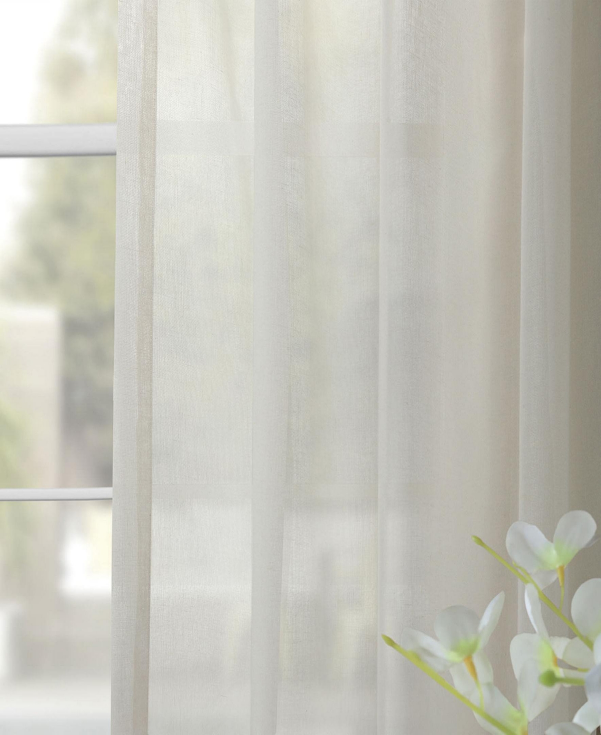 Half Price Drapes Gardenia Textured Faux Linen Sheer Curtain In Cream