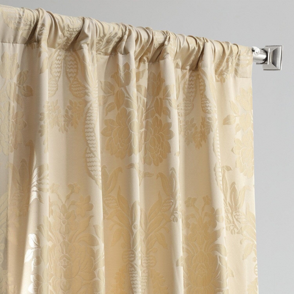 Half Price Drapes Magdelena Champagne Beige Damask Faux Silk Jacquard Room Darkening Curtain In Beige,tan