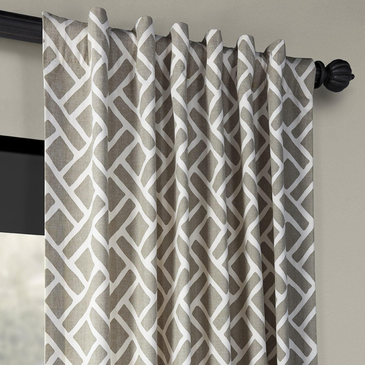 Half Price Drapes Martinique Taupe Geometric Printed Cotton Room Darkening Curtain