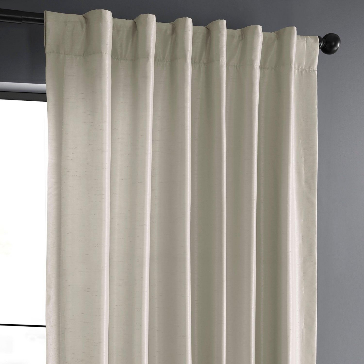 Half Price Drapes Mist Greige Vintage Textured Faux Dupioni Silk Curtain