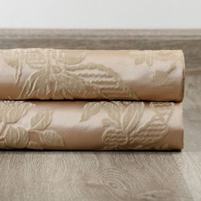 Magdelena Beige & Gold Damask Faux Silk Jacquard Room Darkening Curtain