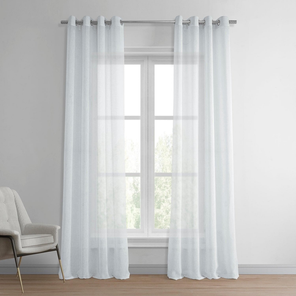 Half Price Drapes Aspen White Grommet Textured Faux Linen Sheer Curtain In White
