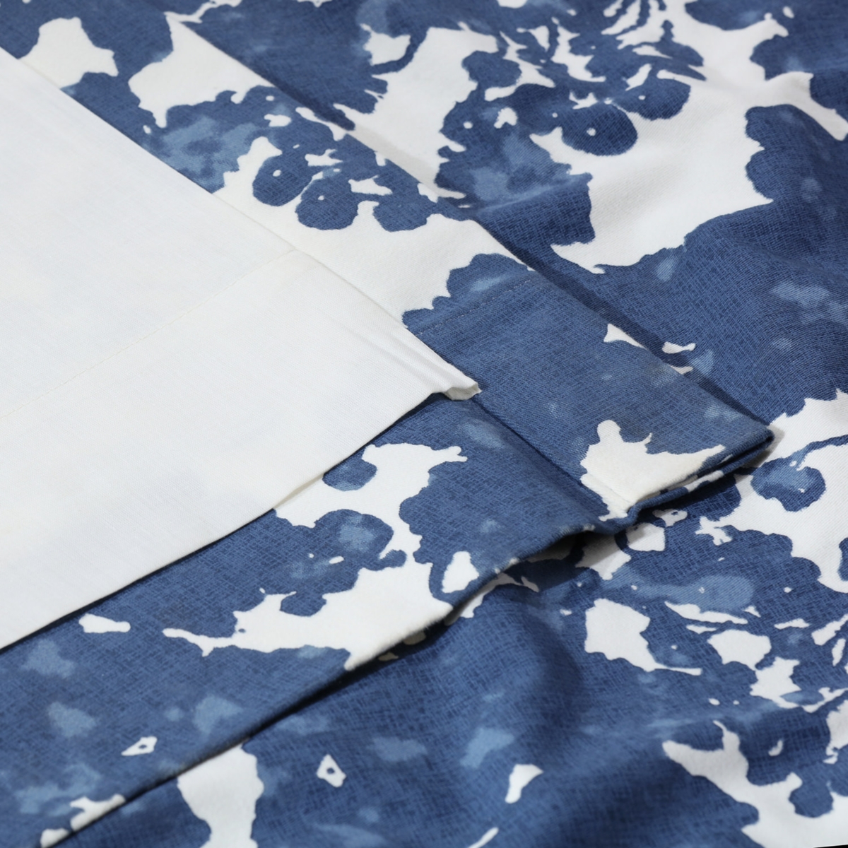 Half Price Drapes Fleur Blue Floral Printed Cotton Room Darkening Curtain