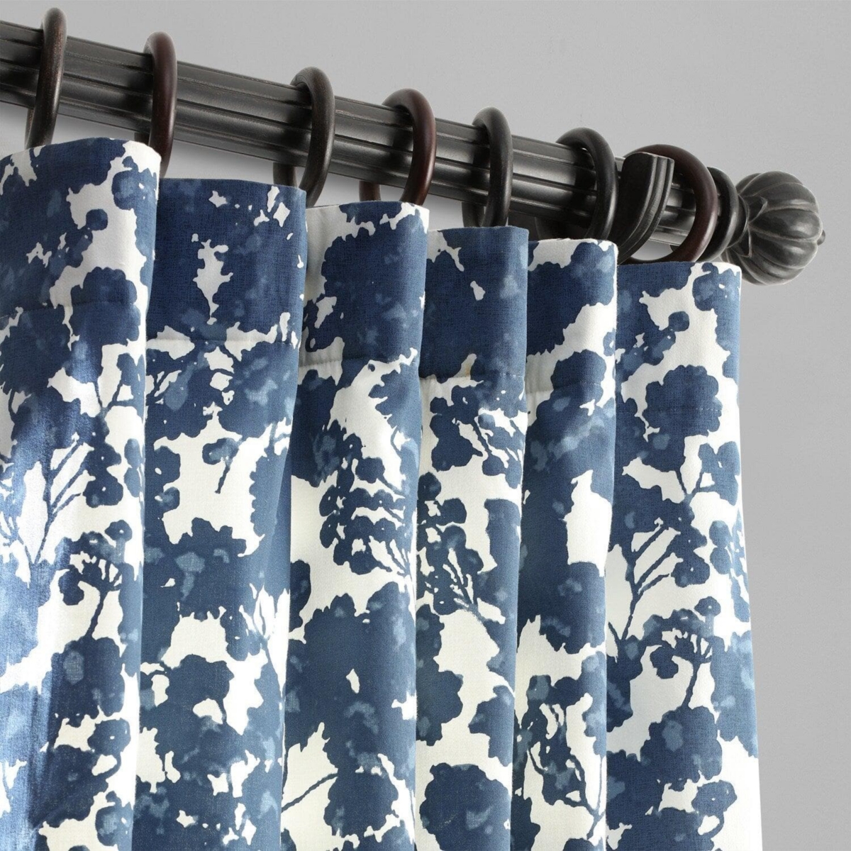 Half Price Drapes Fleur Blue Floral Printed Cotton Room Darkening Curtain