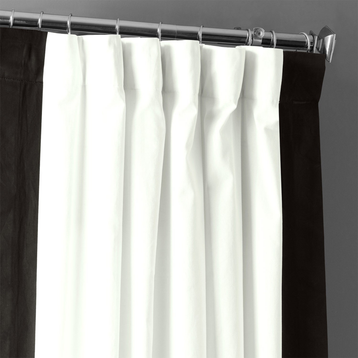 Half Price Drapes Fresh Popcorn & Black Bordered Vertical Printed Cotton Curtain In White
