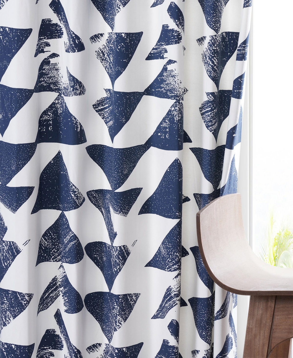 Half Price Drapes Triad Indigo Geometric Printed Cotton Room Darkening Curtain