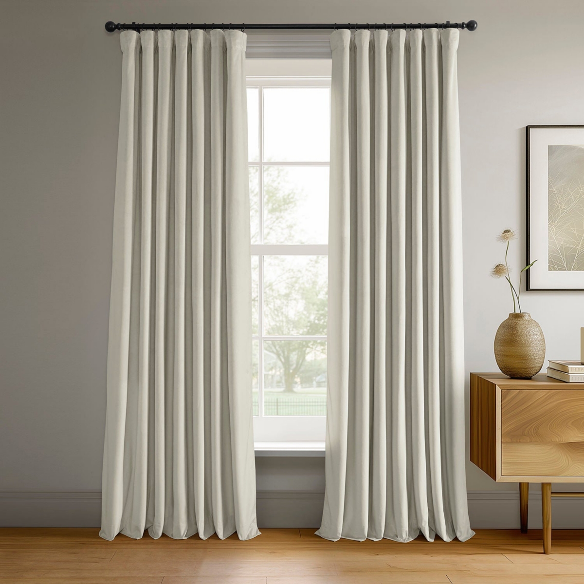 Half Price Drapes Porcelain White Signature Velvet Blackout Curtain In White