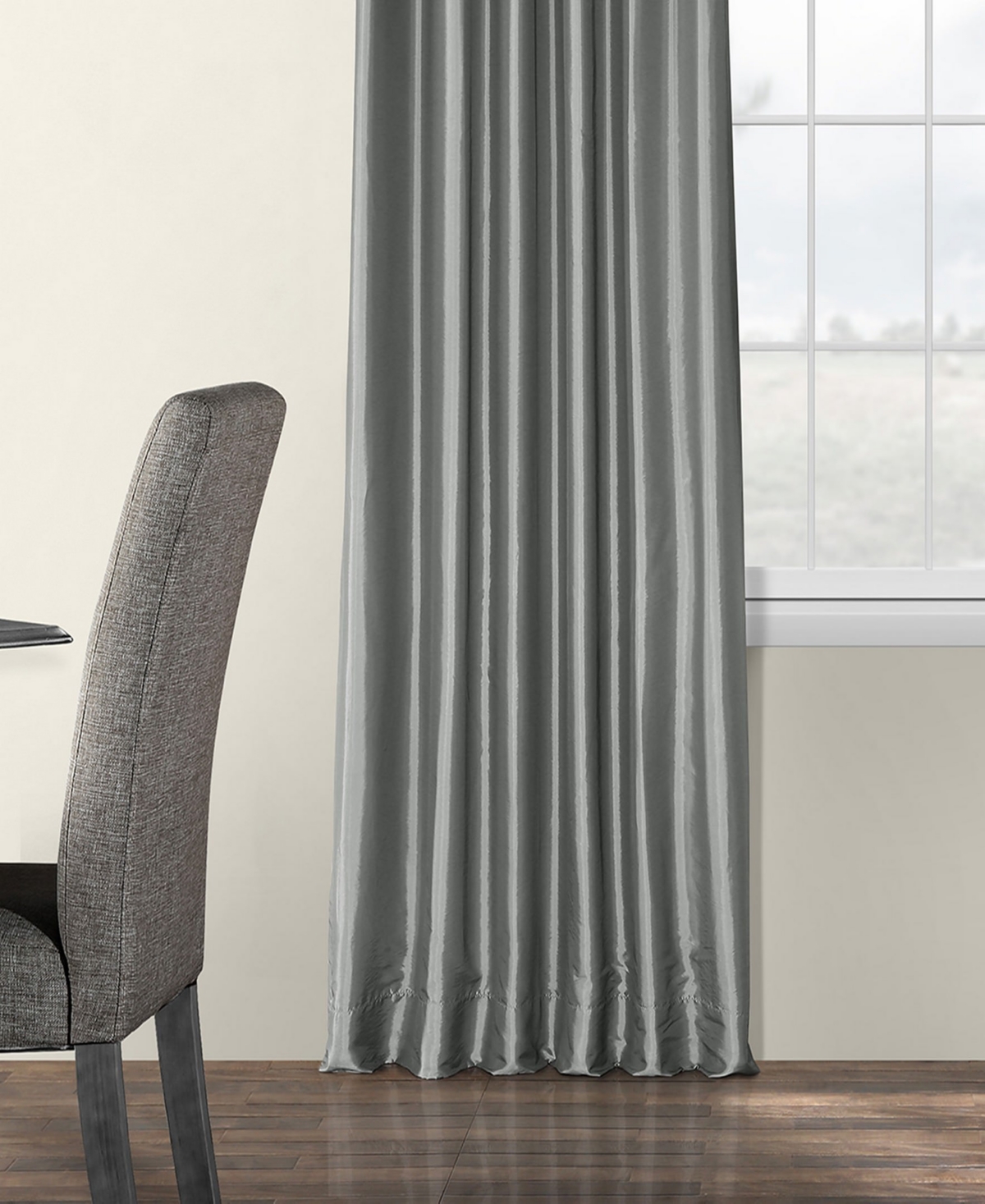 Half Price Drapes Platinum Faux Silk Taffeta Blackout Curtain In Grey