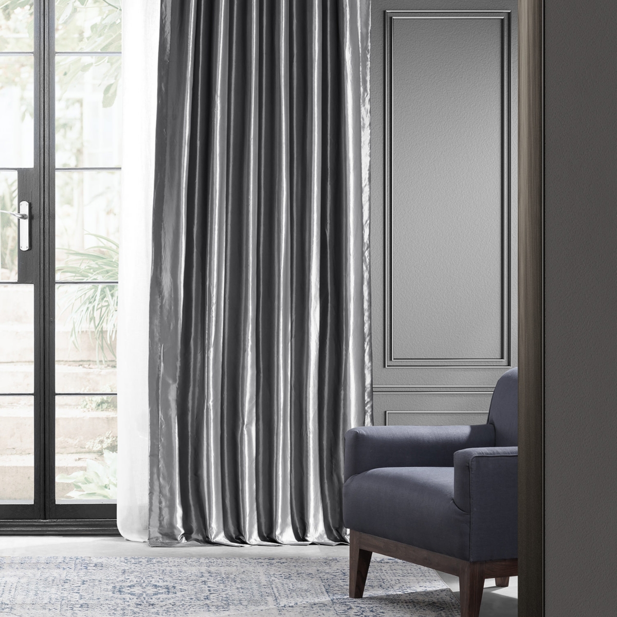 Half Price Drapes Platinum Faux Silk Taffeta Blackout Curtain