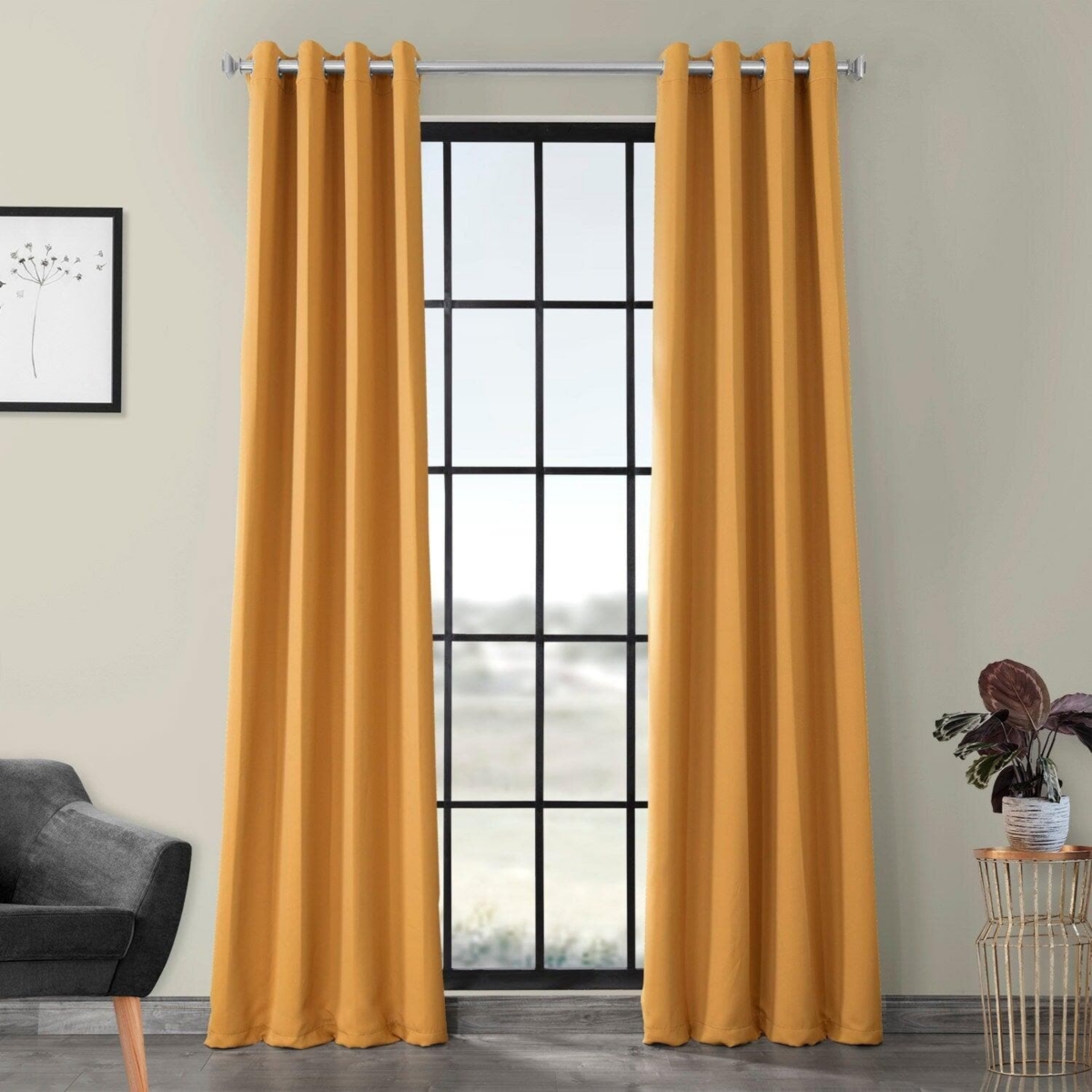 Marigold Grommet Room Darkening Curtain - Gold