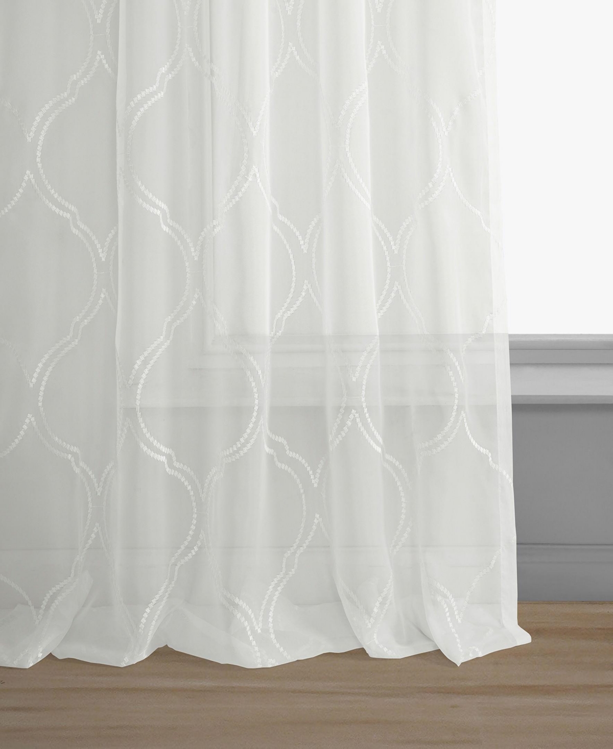 Half Price Drapes Florentina White Embroidered Geometric Sheer Curtain