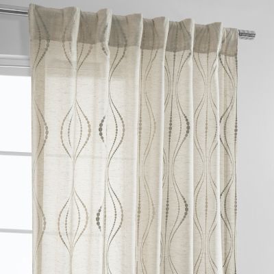 Embroidered Striped Patterned Faux Linen Sheer Curtain