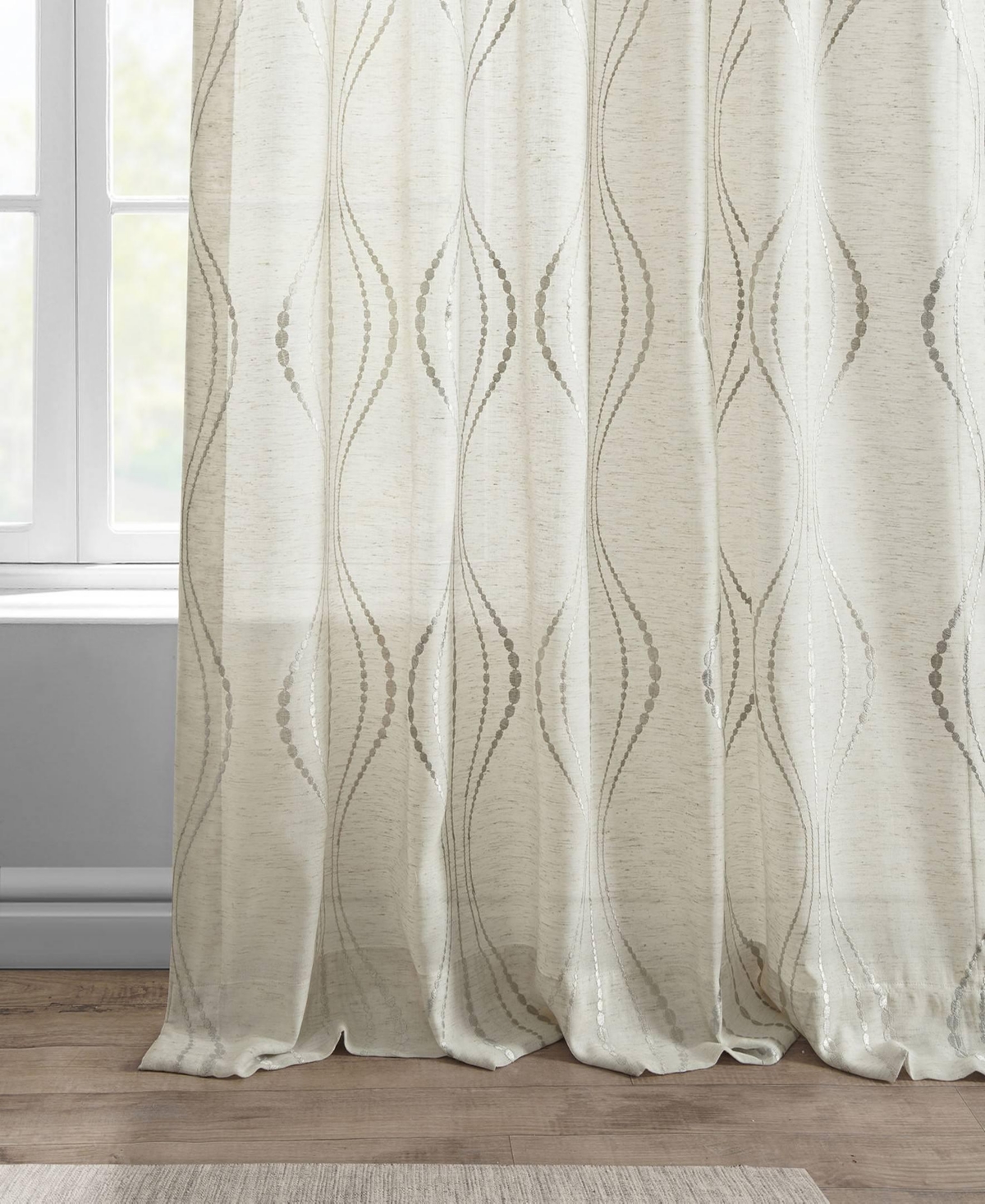 Half Price Drapes Suez Bronze Embroidered Striped Patterned Faux Linen Sheer Curtain