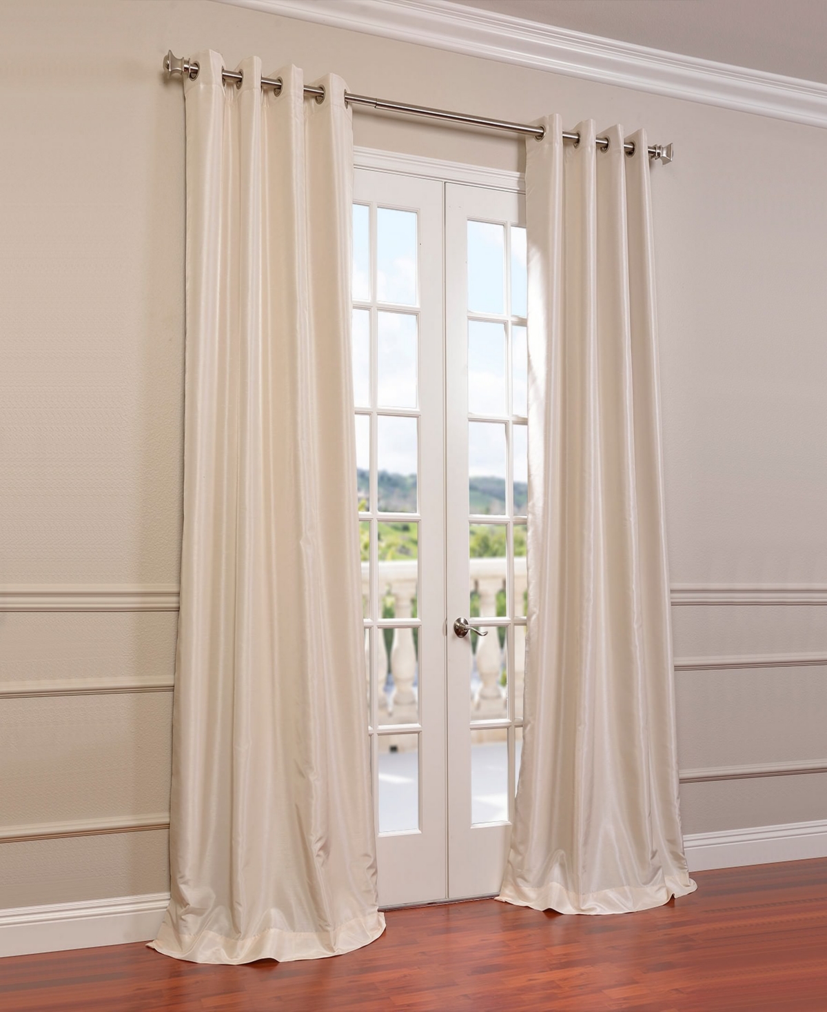 Half Price Drapes Off White Grommet Vintage Textured Faux Dupioni Silk Blackout Curtain