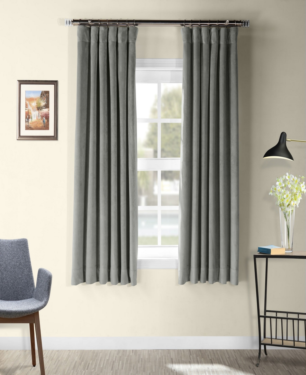 Half Price Drapes Silver Grey Signature Velvet Blackout Curtain In Grey