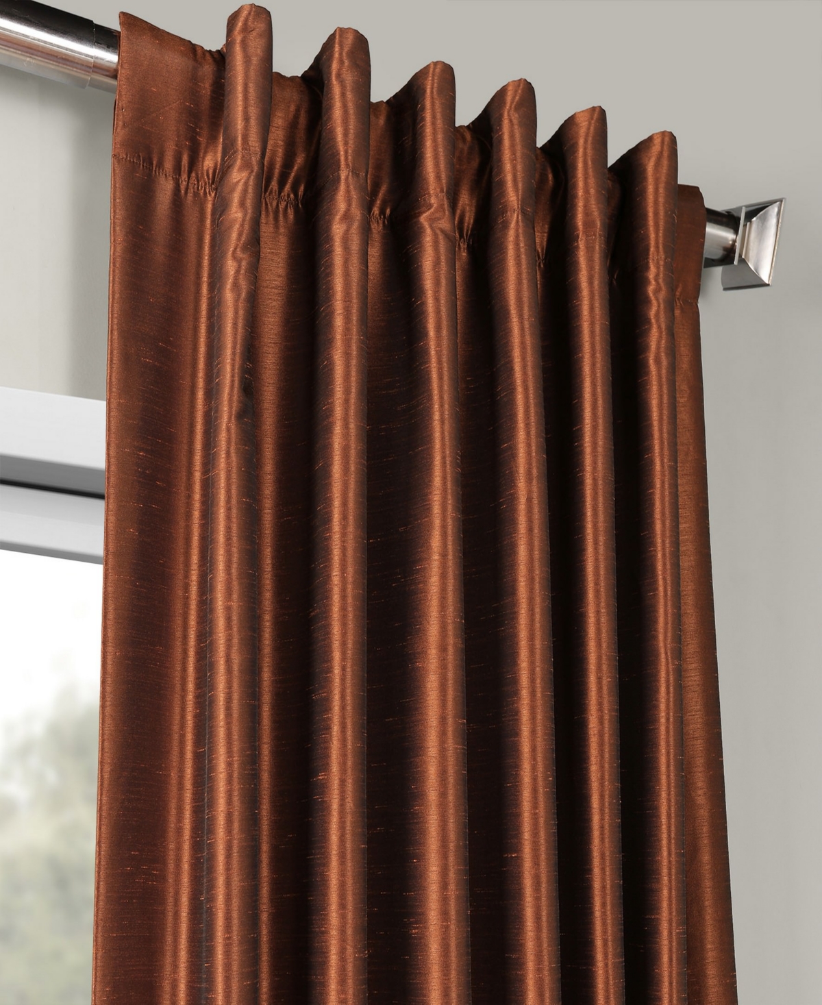 Half Price Drapes Copper Kettle Vintage Textured Faux Dupioni Silk Curtain In Brown