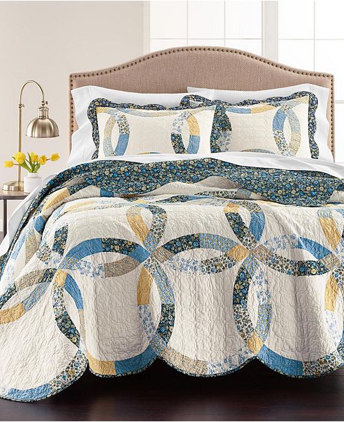 Martha Stewart Collection Wedding Rings Blue King Quilt, Created for