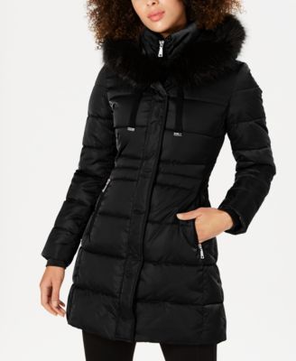 tahari faux fur puffer coat