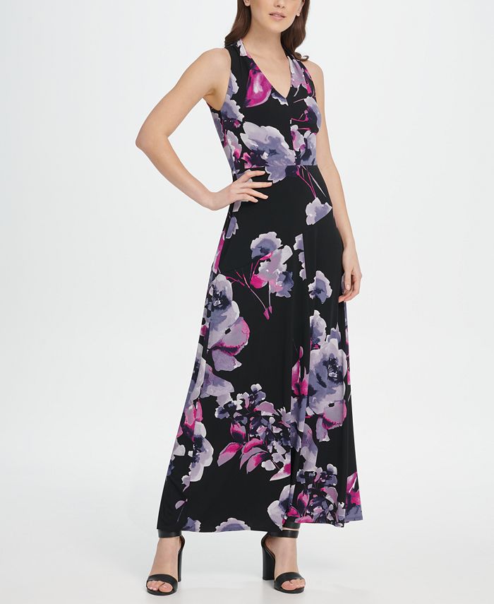 Macy's DKNYWomen's Printed V-Neck Short-Sleeve Maxi Dress