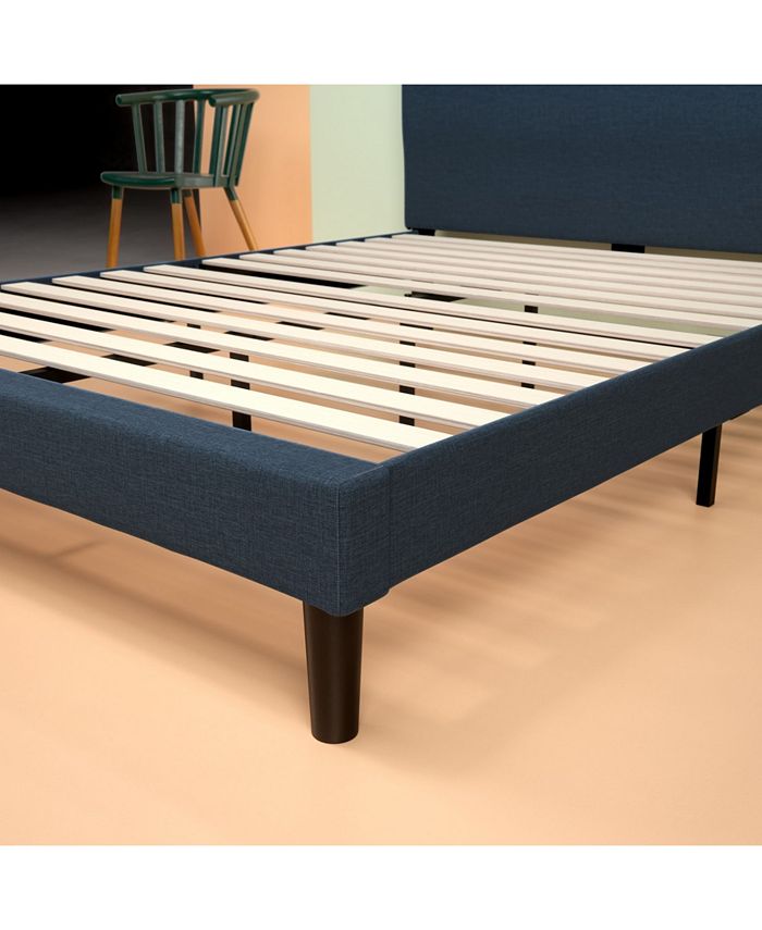 Zinus Omkaram Upholstered Navy Platform Bed / Wood Slat Support, Full