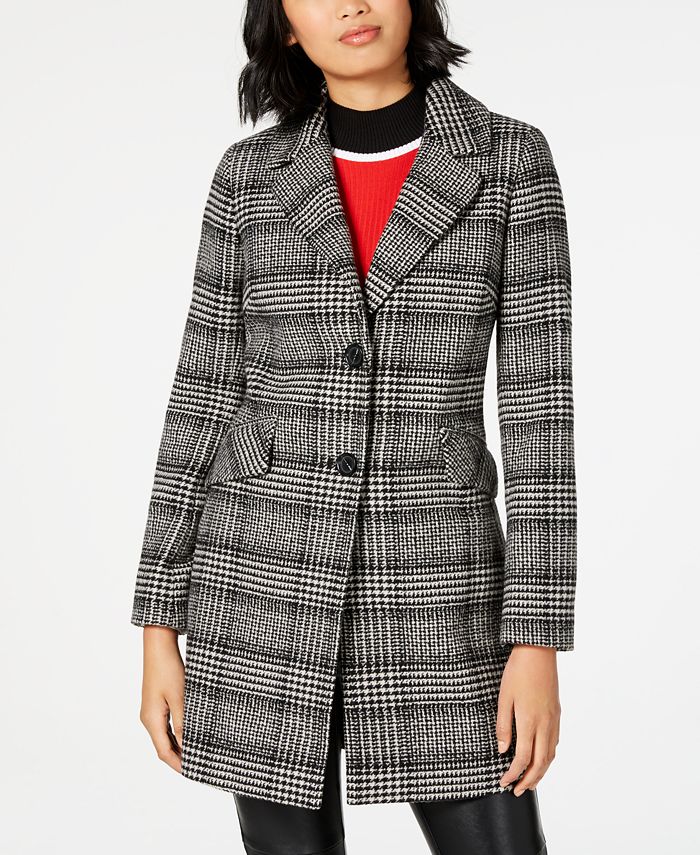 French Connection Single-Breasted Plaid Coat - Macy's