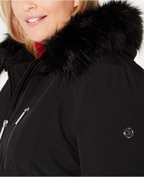 Calvin Klein Plus Size Faux Fur Trim Hooded Raincoat Reviews