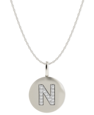 image of 14k White Gold Necklace, Diamond Accent Letter N Disk Pendant