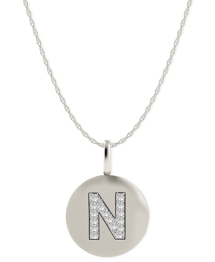 Macy's - 14k White Gold Necklace, Diamond Accent Letter N Disk Pendant