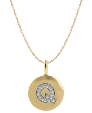 image of 14k Gold Necklace, Diamond Accent Letter Q Disk Pendant