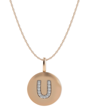 image of 14k Rose Gold Necklace, Diamond Accent Letter U Disk Pendant