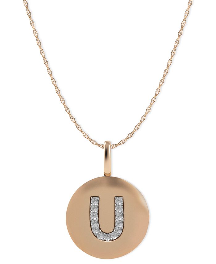 Macy's - 14k Rose Gold Necklace, Diamond Accent Letter U Disk Pendant