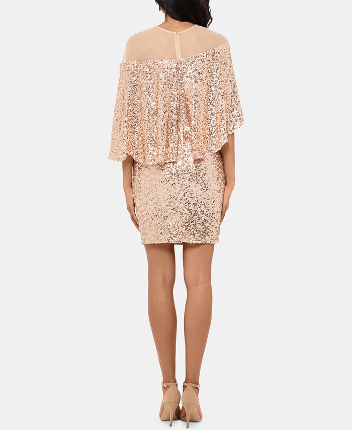betsy & adam sequin & mesh overlay gown